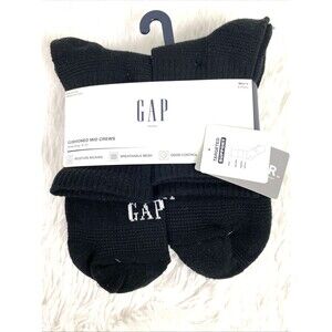 Gap Socks Men 6 Pair Black Cushioned Mid Crew Shoe Size 6-12 Activewear Athletic